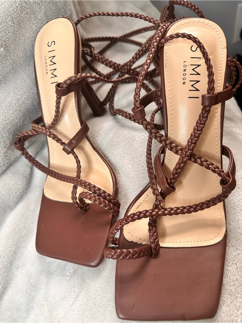 London Brown Braided Strap Heeled Sandals